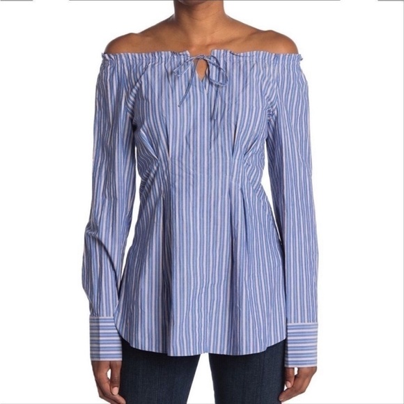 TIBI striped Garcon, off The shoulder blouse - Picture 1 of 11